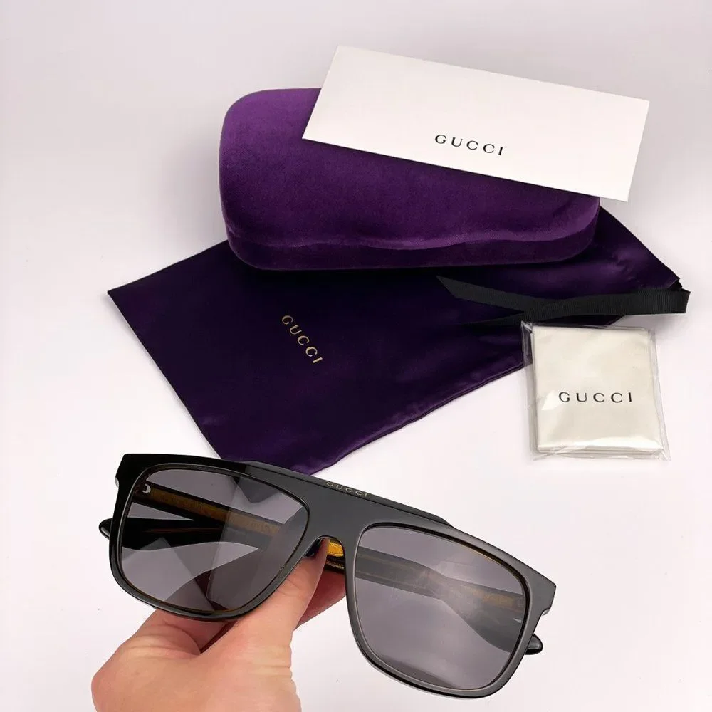 GUCCI GG1039S 001 Sunglasses Aviator Black Yellow Men